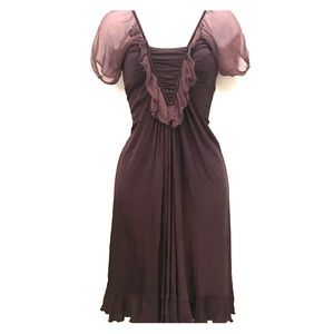 Just Cavalli Puff Sleeve Silk Dress 42 6 Brown